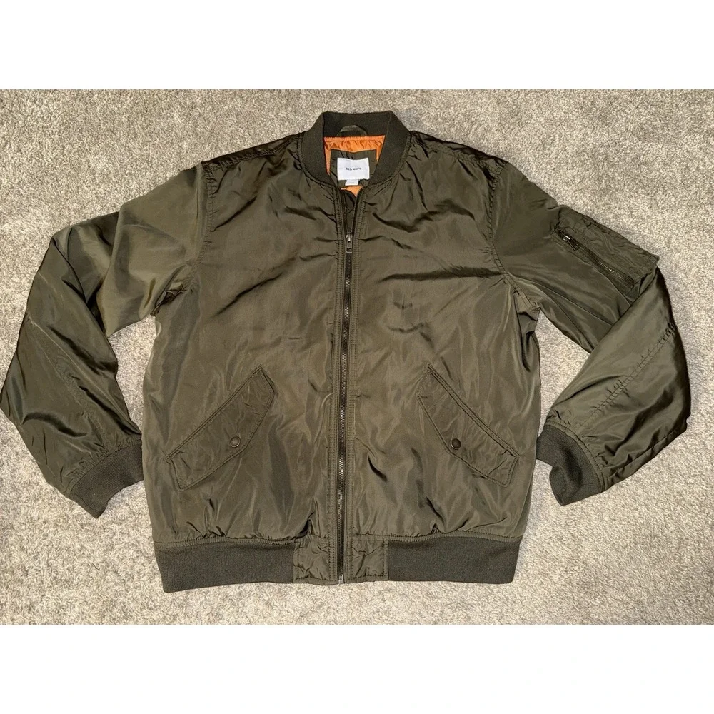 Y2K‎ Old Navy Jacket Men's Large Green MA-1 Bomber Orange Lining Army Flight